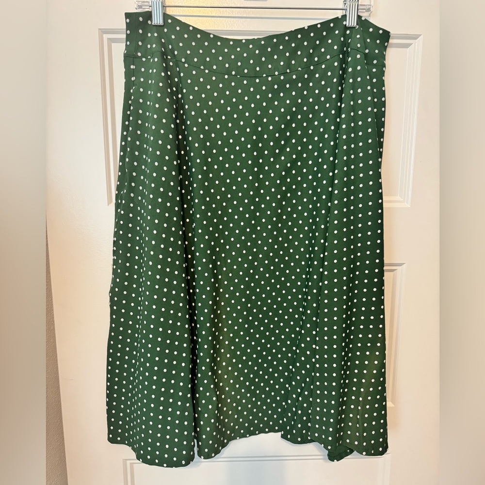 Unique Vintage Green and White Polka Dot Swing Skirt Size XL/14